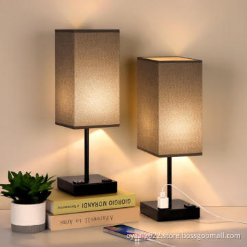 Square Functional Table Lamp with Gray Lampshade